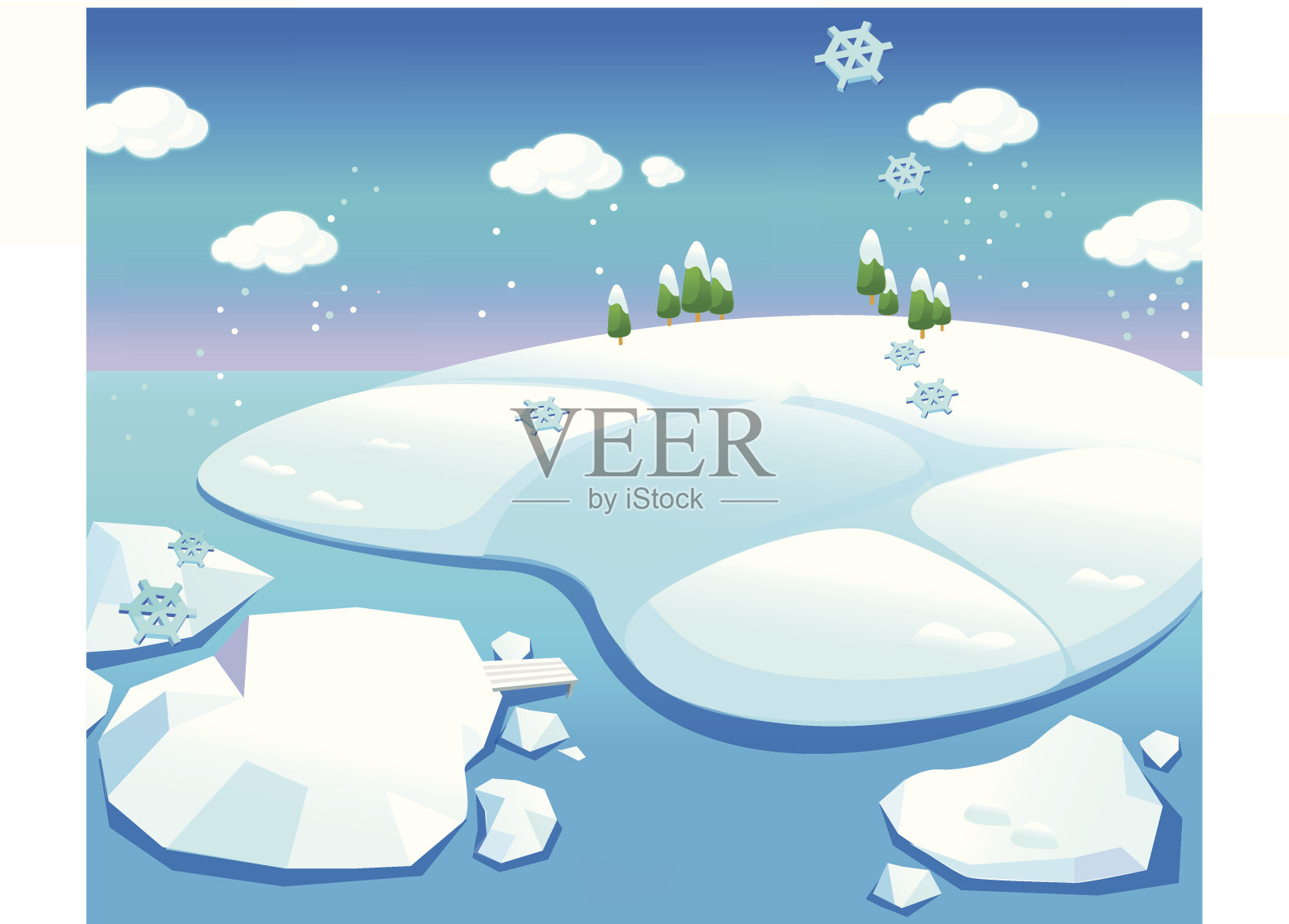 水、雪景观插画图片素材