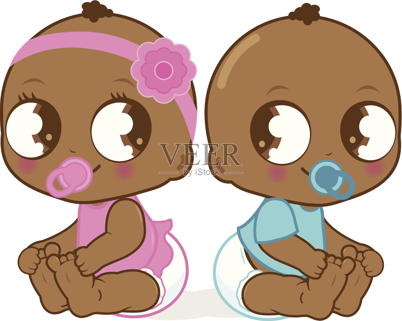 可爱的非裔美国男婴和女婴设计元素图片