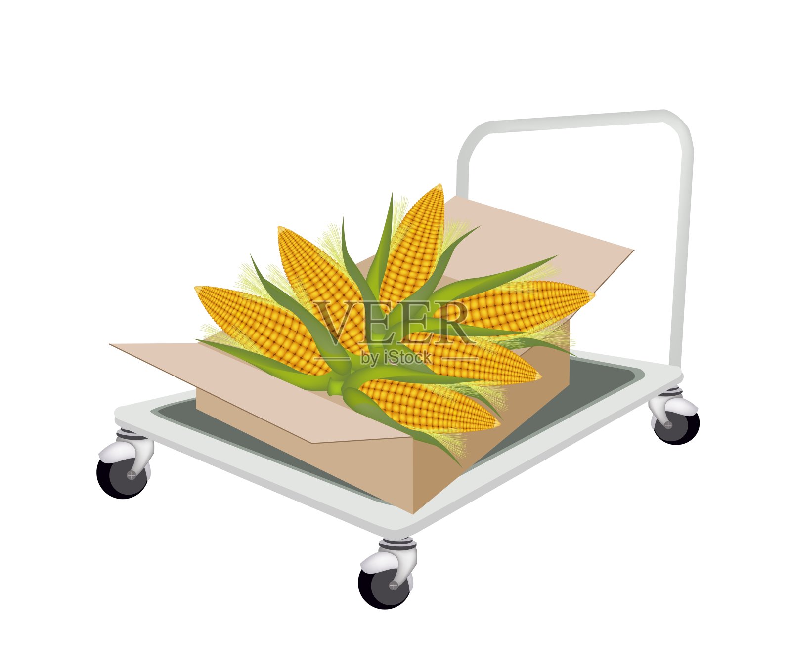 用手推车装运新鲜玉米插画图片素材