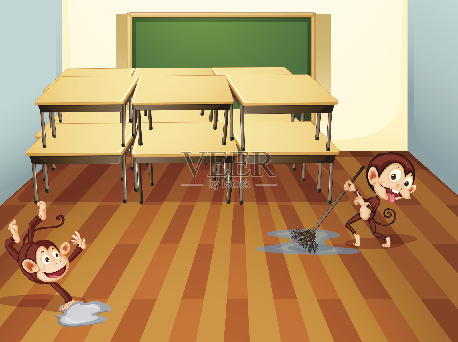 猴子打扫教室插画图片素材