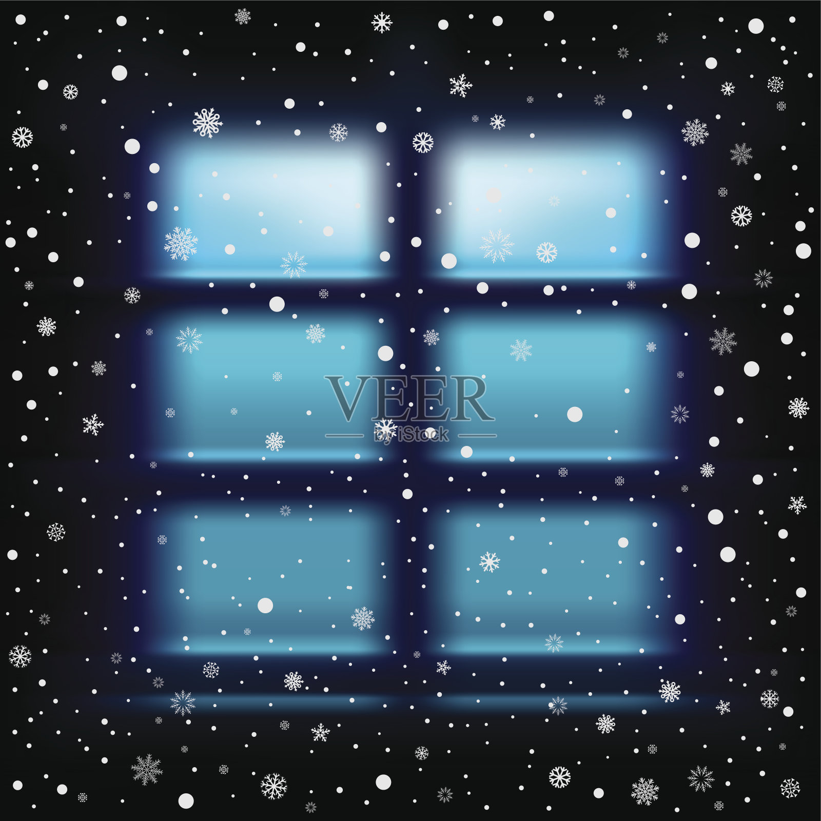 雪夜大窗插画图片素材