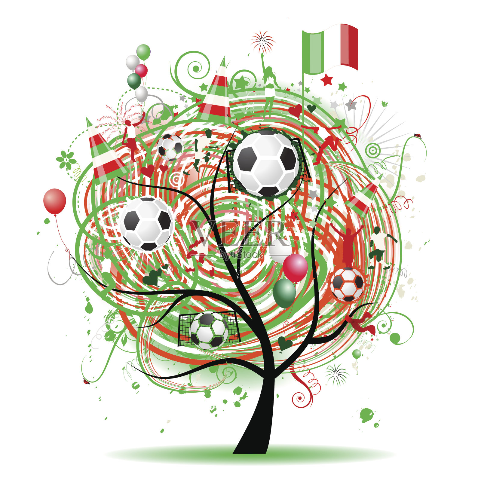 足球树设计，墨西哥国旗插画图片素材