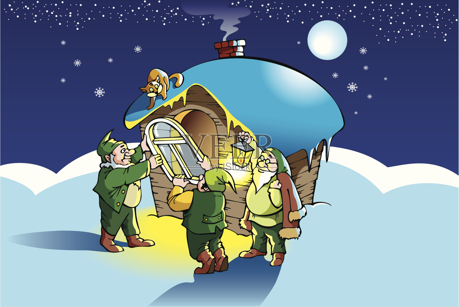 冬天矮人的小屋插画图片素材