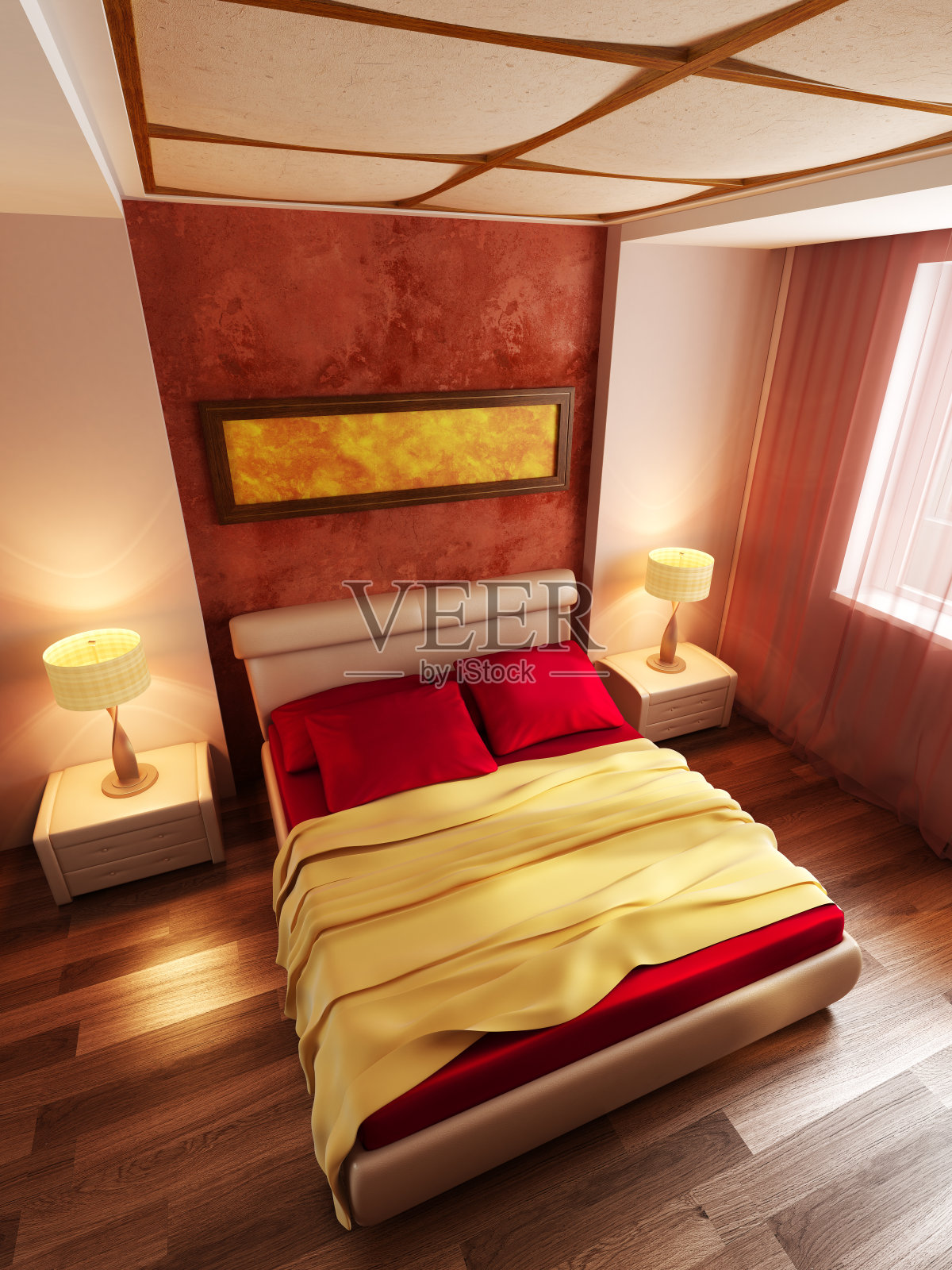 现代风格的卧室室内3d插画图片素材