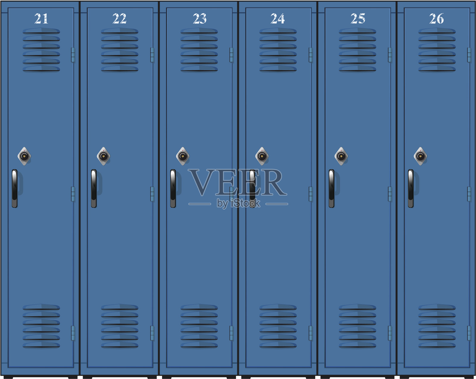 灰色头发的蓝色学校储物柜插画图片素材