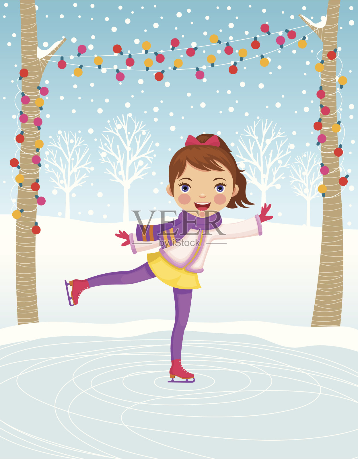 小女孩滑冰设计元素图片