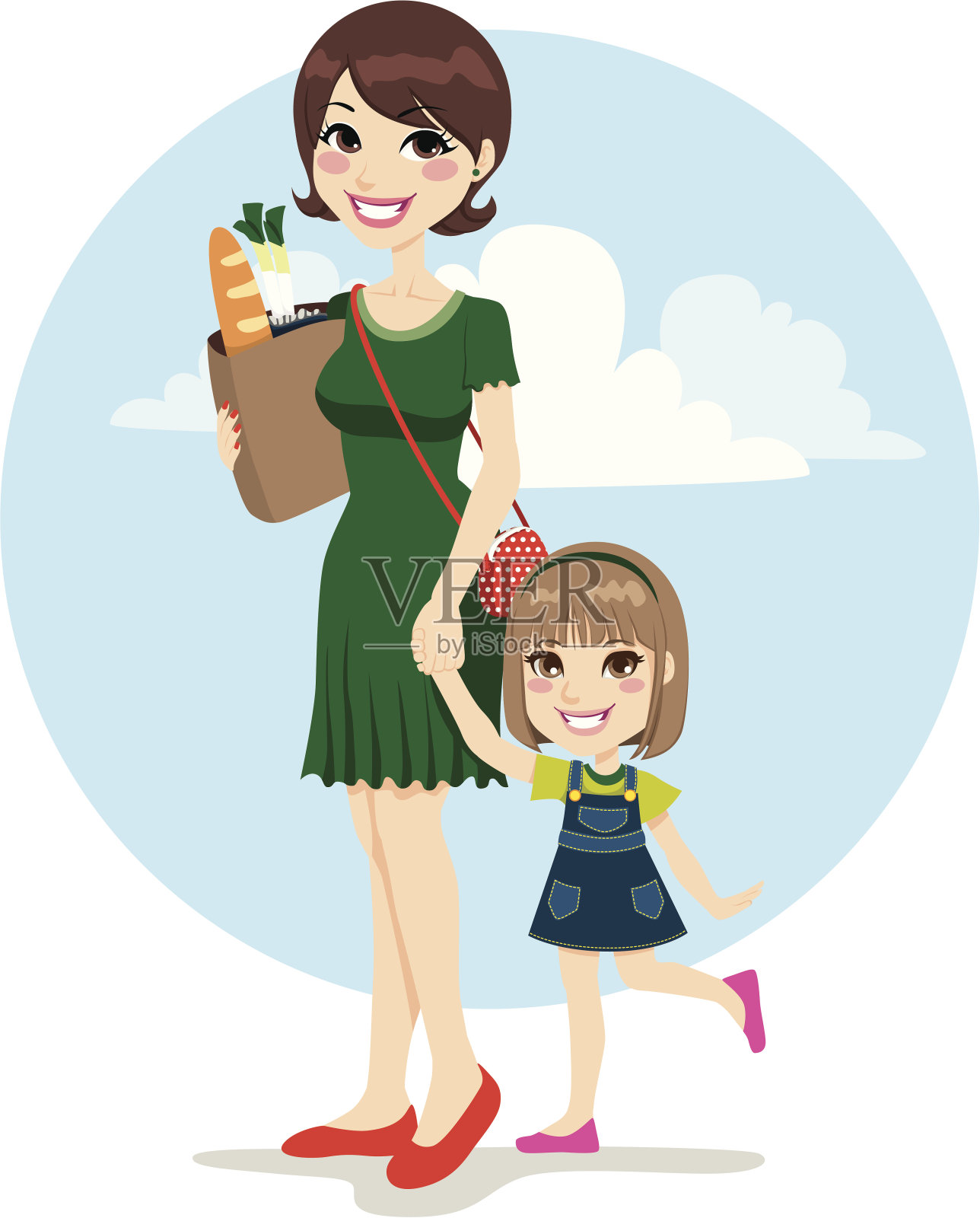 母亲和女儿购物插画图片素材