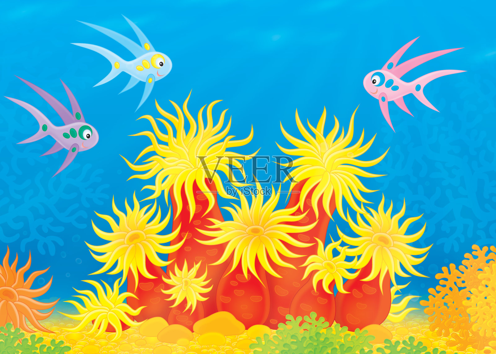 海葵和鱼群插画图片素材