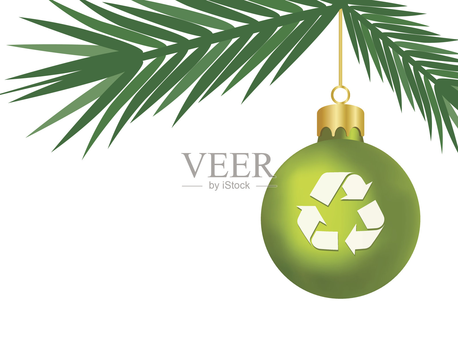 绿色圣诞装饰物与回收标志设计元素图片