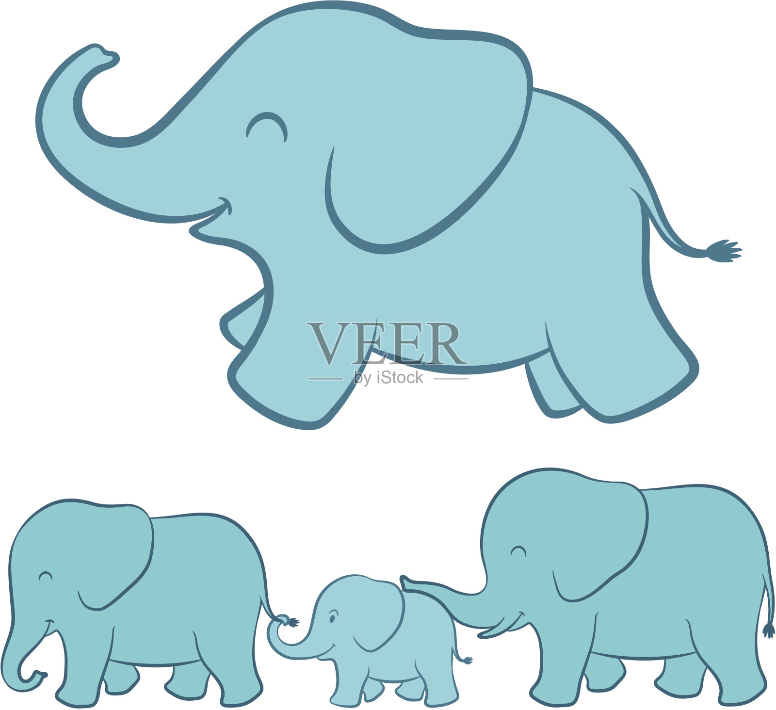 大象家族卡通插画图片素材