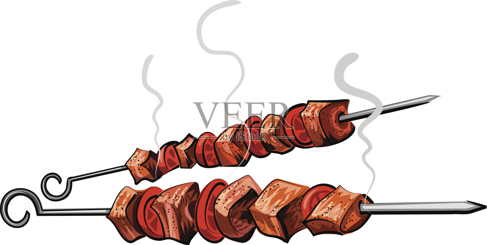 两个烤肉串孤立在白色的插图插画图片素材