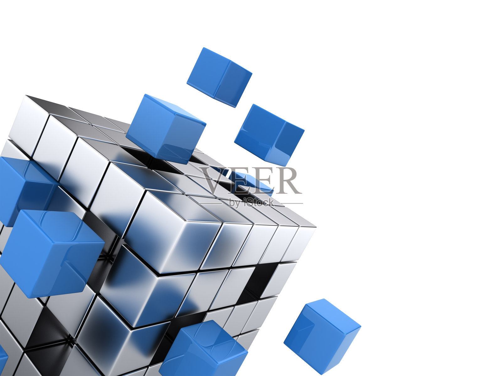 微型立方体组装到一个更大的立方体上插画图片素材