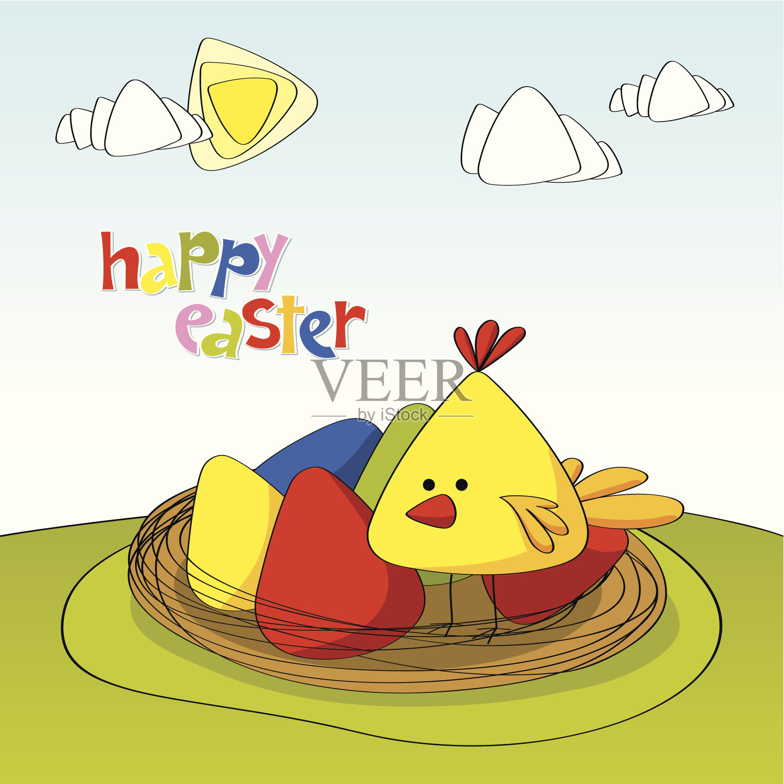 有蛋的复活节鸡插画图片素材
