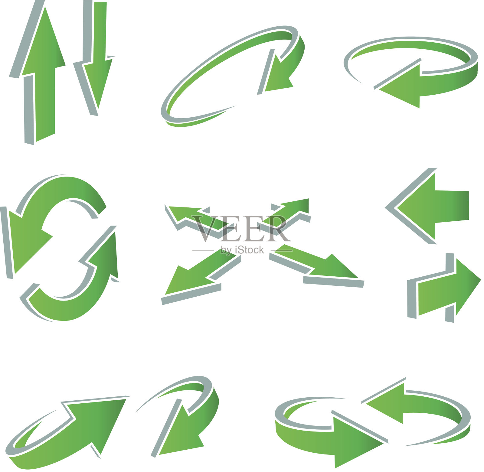 各种3D风格的绿色箭头在白色的背景设计元素图片