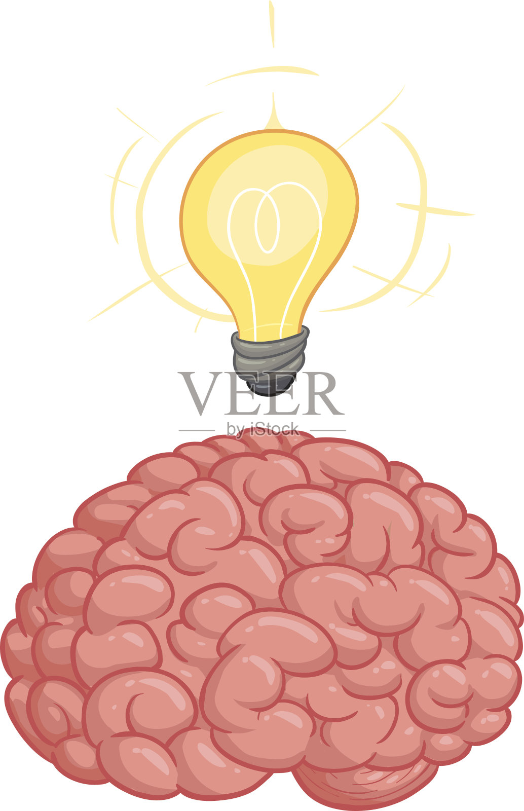卡通大脑用灯泡来传达一个想法设计元素图片