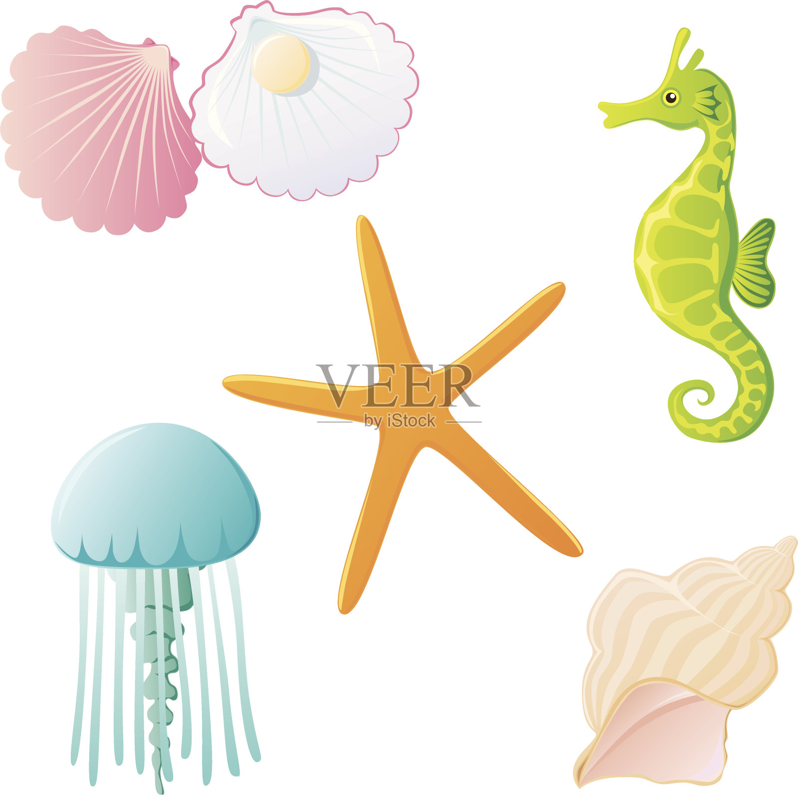 海洋生物的CMYK插画图片素材