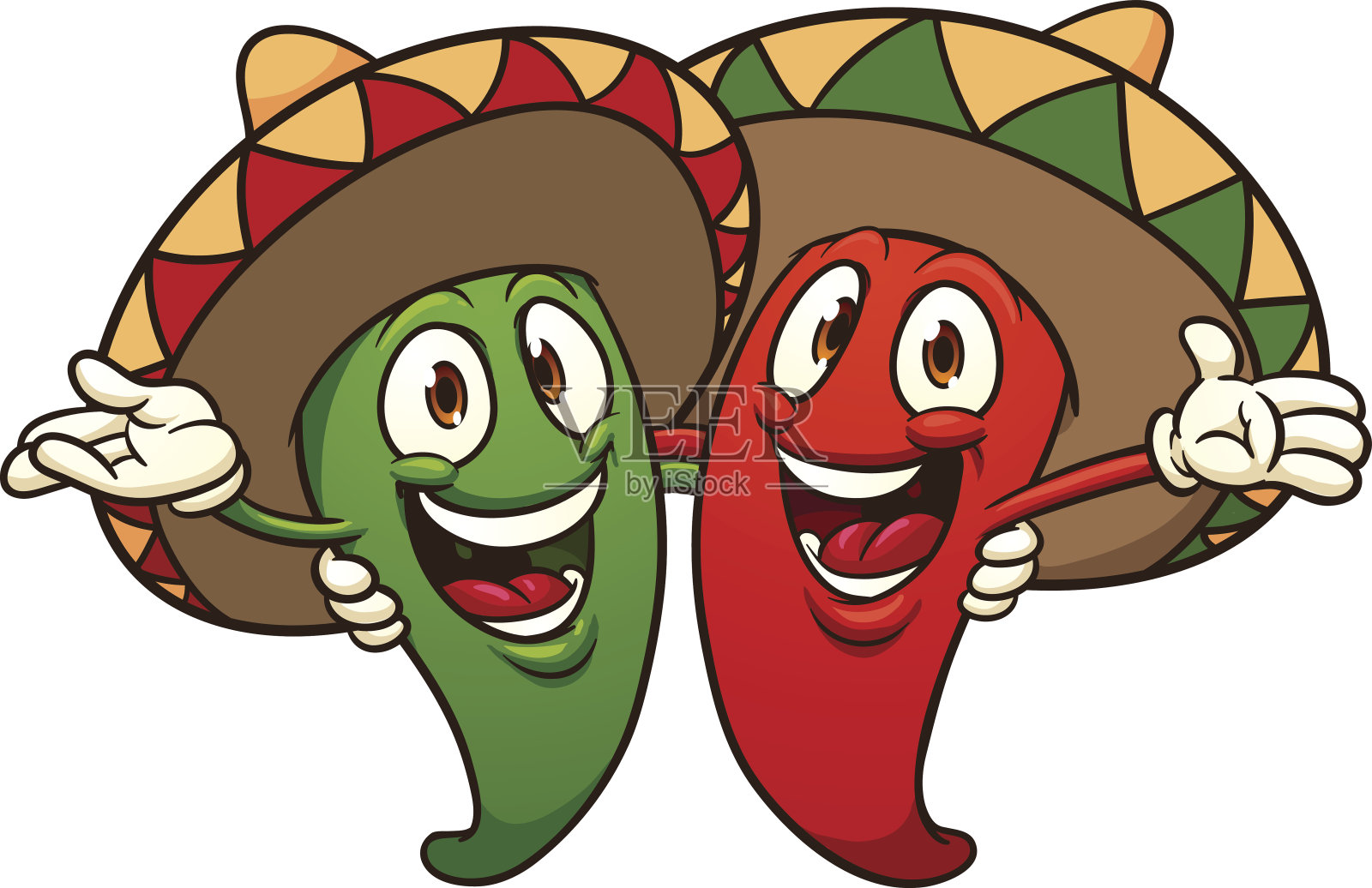 两个红辣椒卡通人物戴着宽边帽插画图片素材