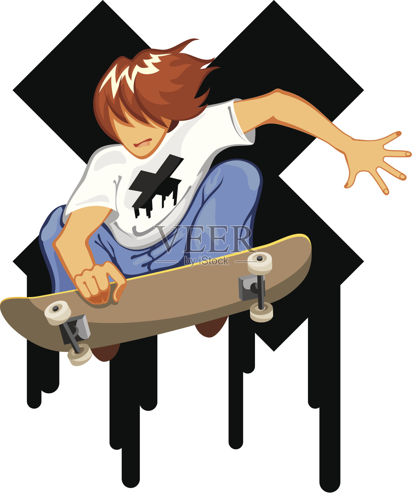年轻人用滑板跳跃插画图片素材