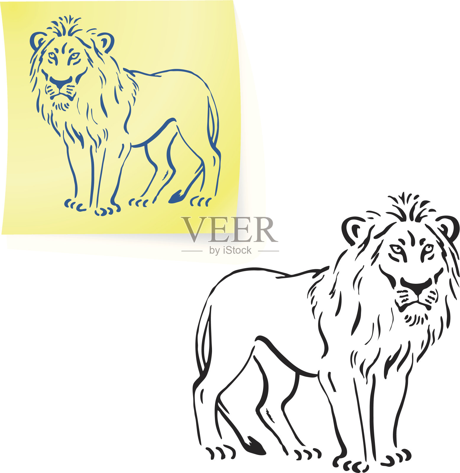 狮子在贴它的便条设计元素图片