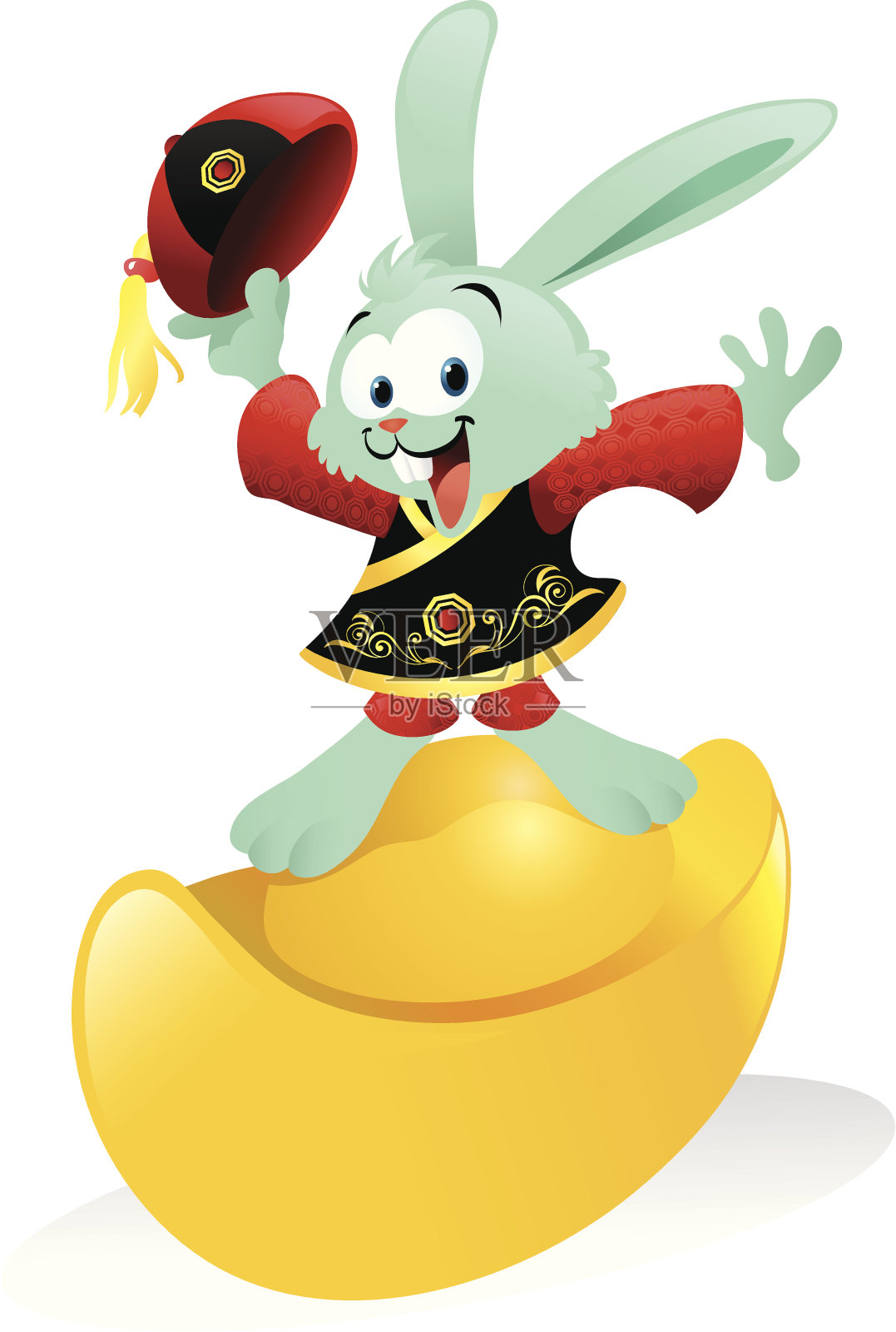 中国兔子骑金元宝插画图片素材