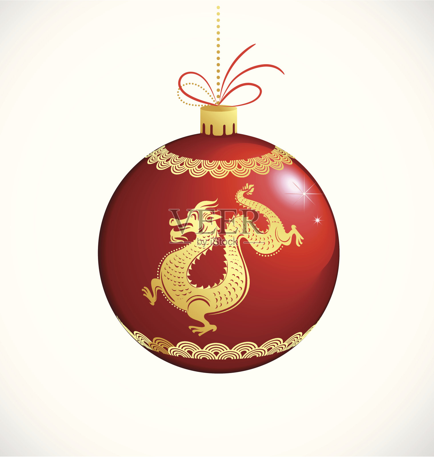 金龙在红色圣诞球-中国新年插画图片素材