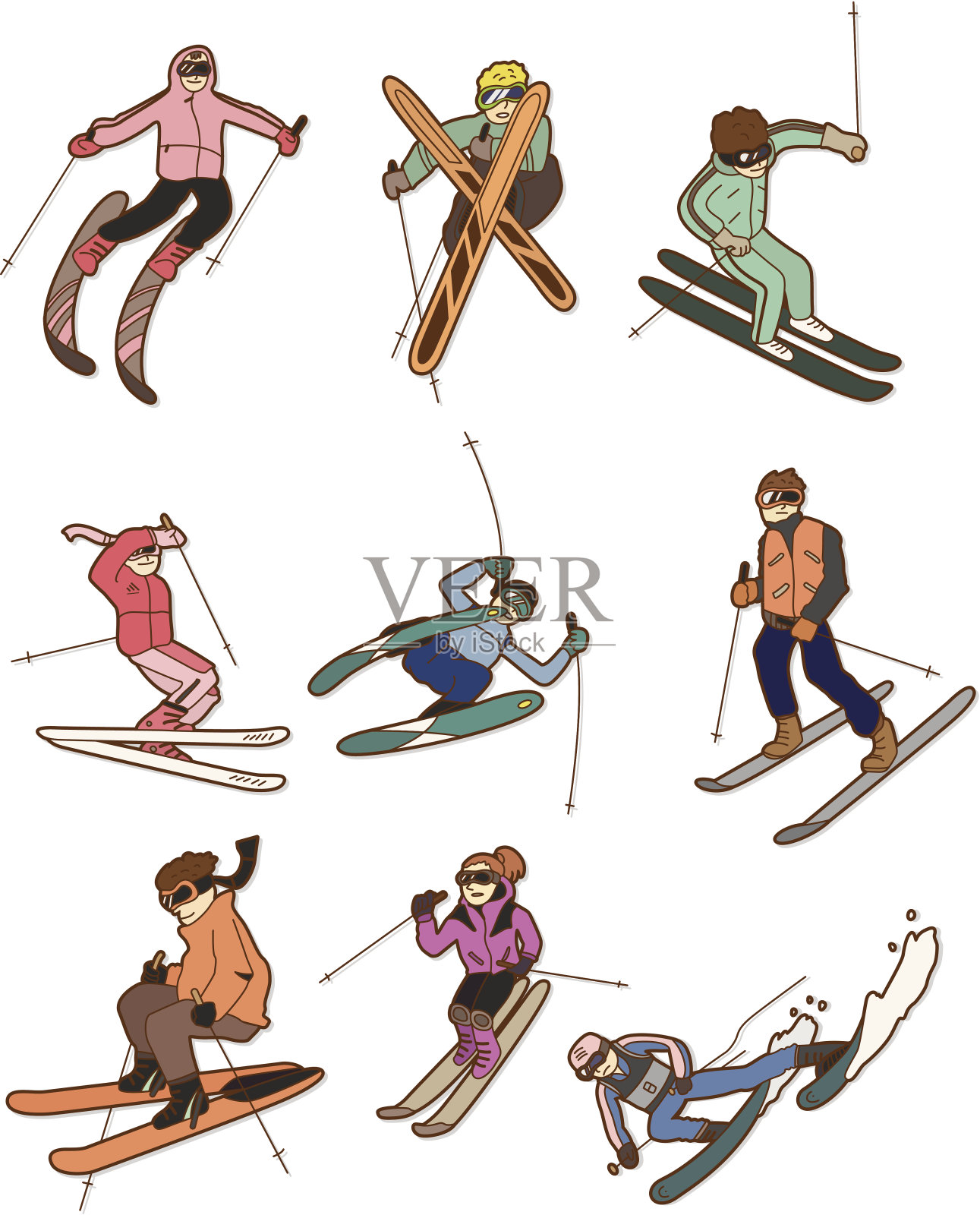 卡通滑雪者图标插画图片素材