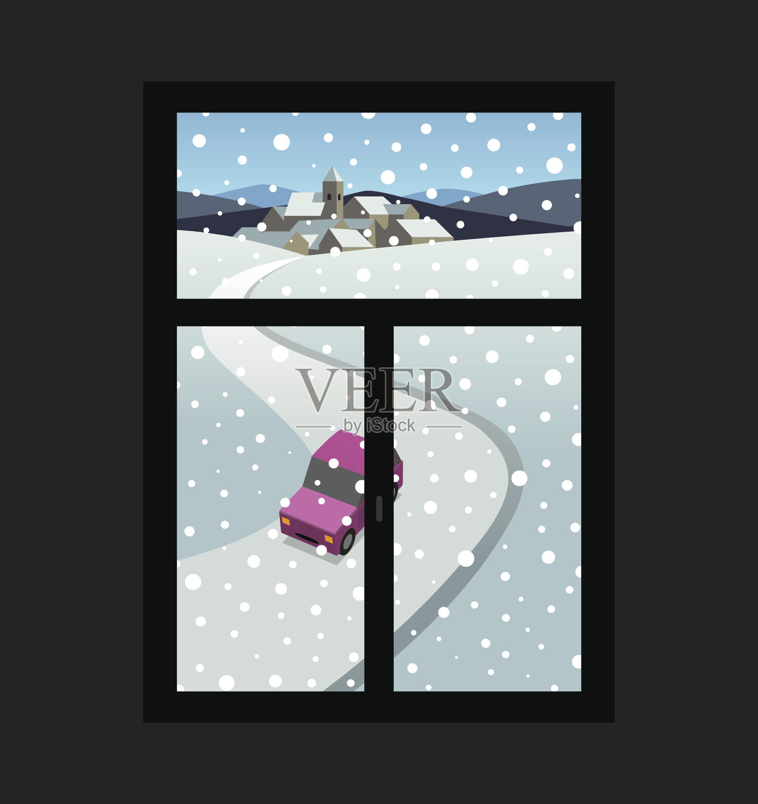 窗外的冬季风景插画图片素材
