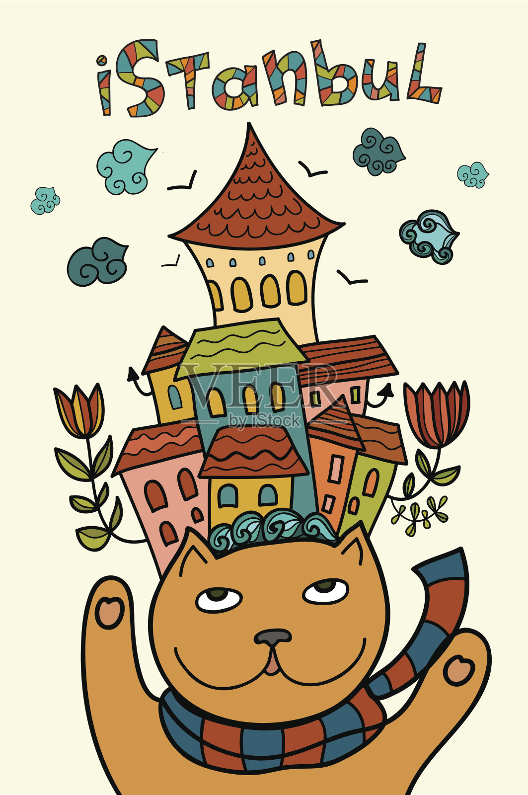 伊斯坦布尔的猫插画图片素材