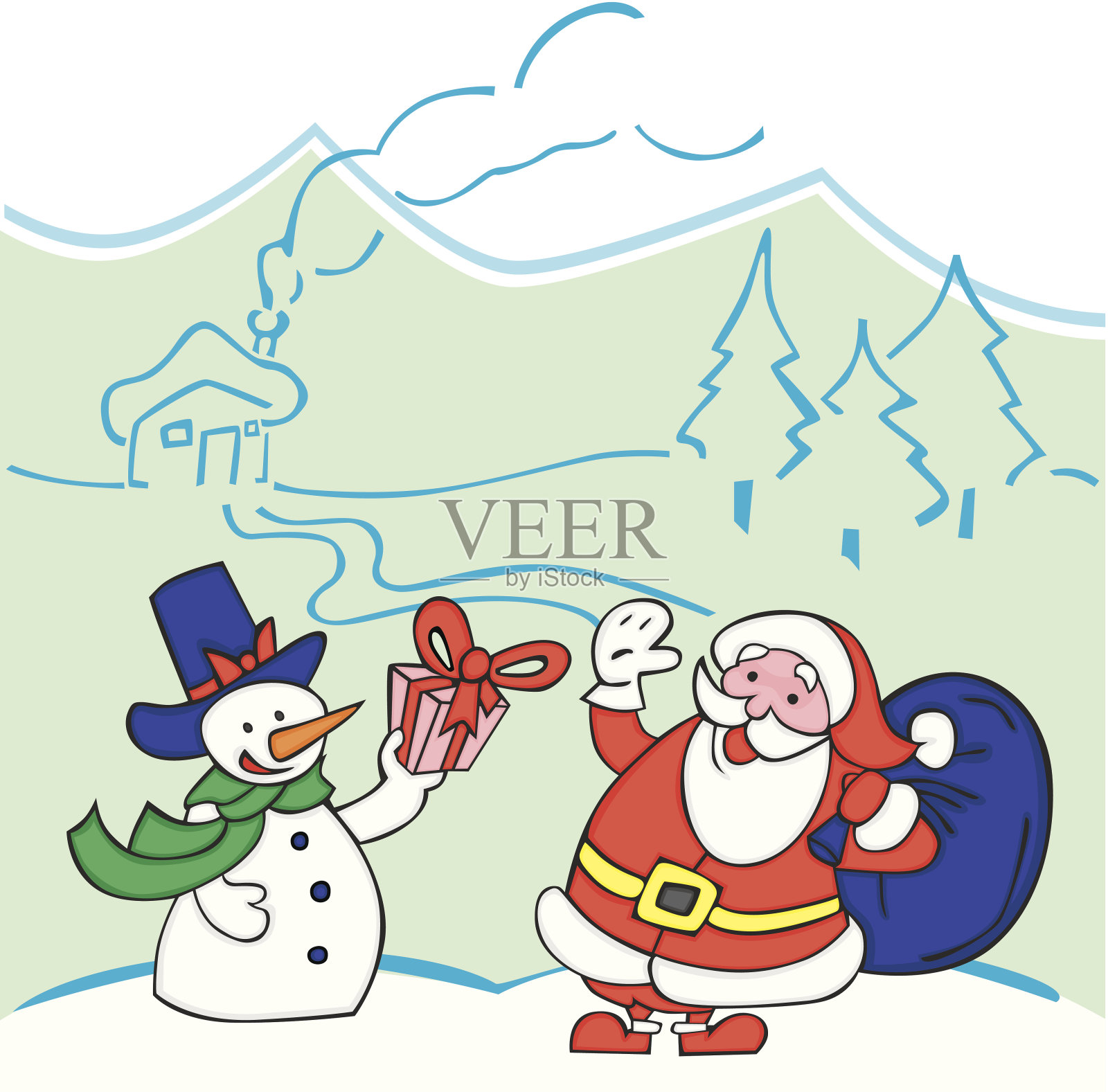 圣诞老人和雪人插画图片素材