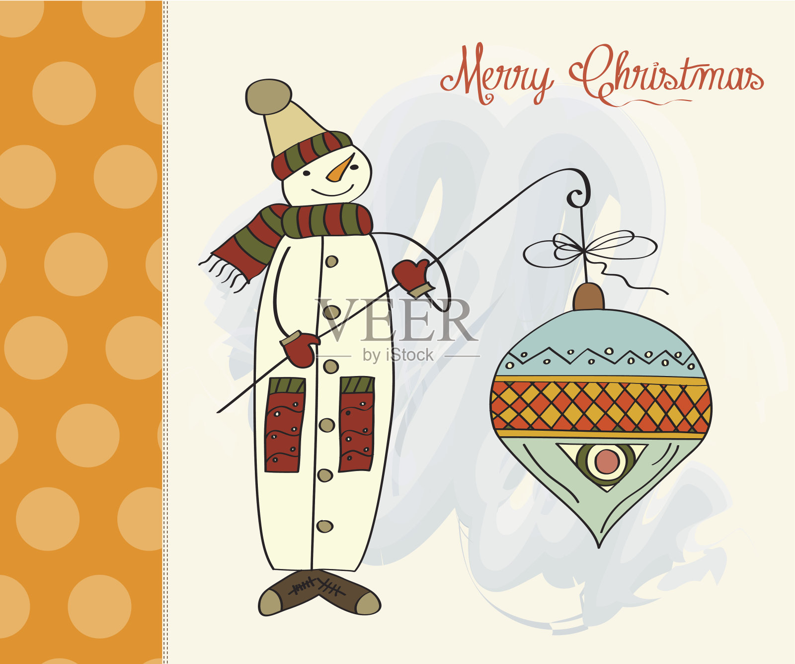 雪人和大圣诞球设计模板素材