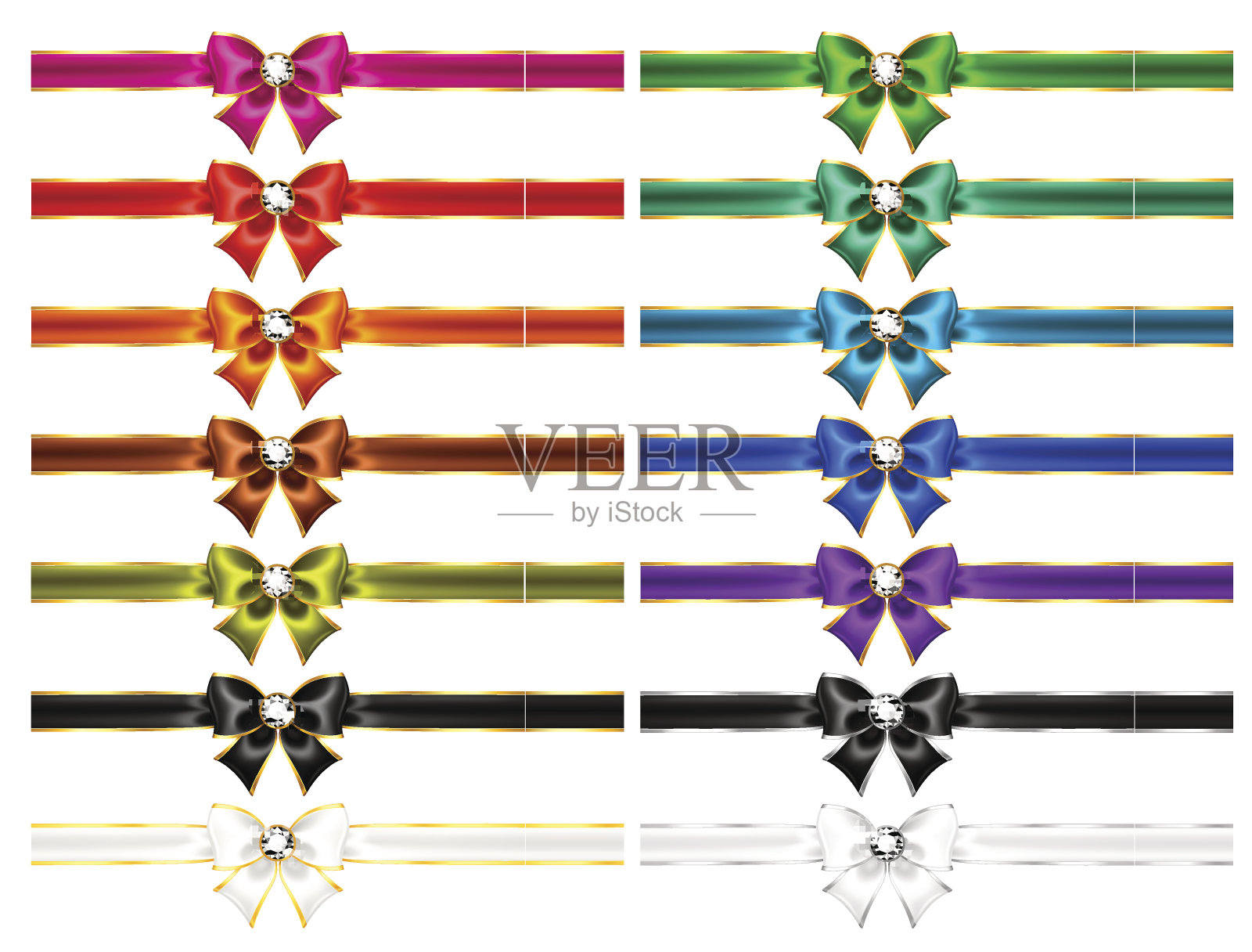 十四蝴蝶结，镶金钻石和丝带设计元素图片