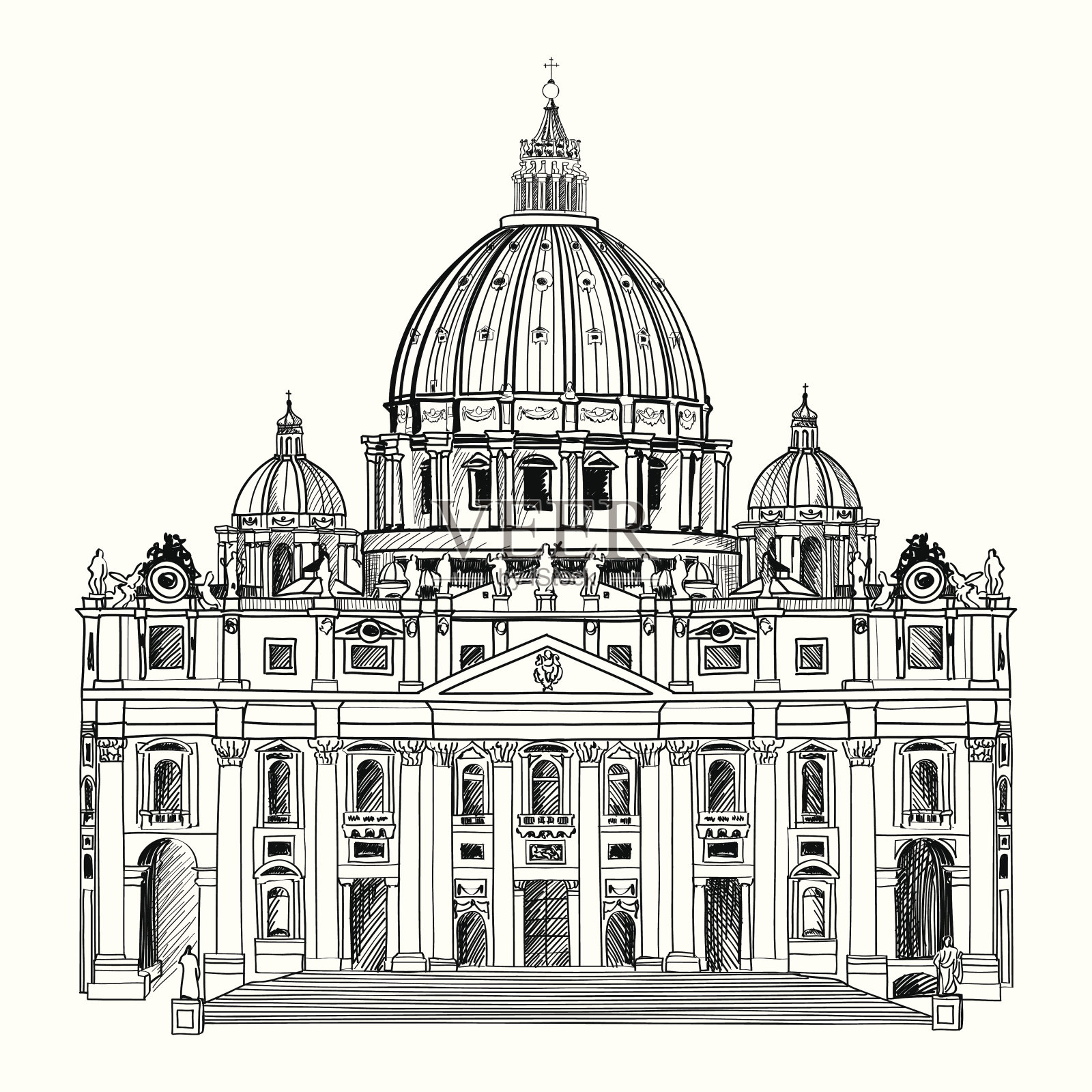 圣彼得大教堂，罗马，意大利。插画图片素材