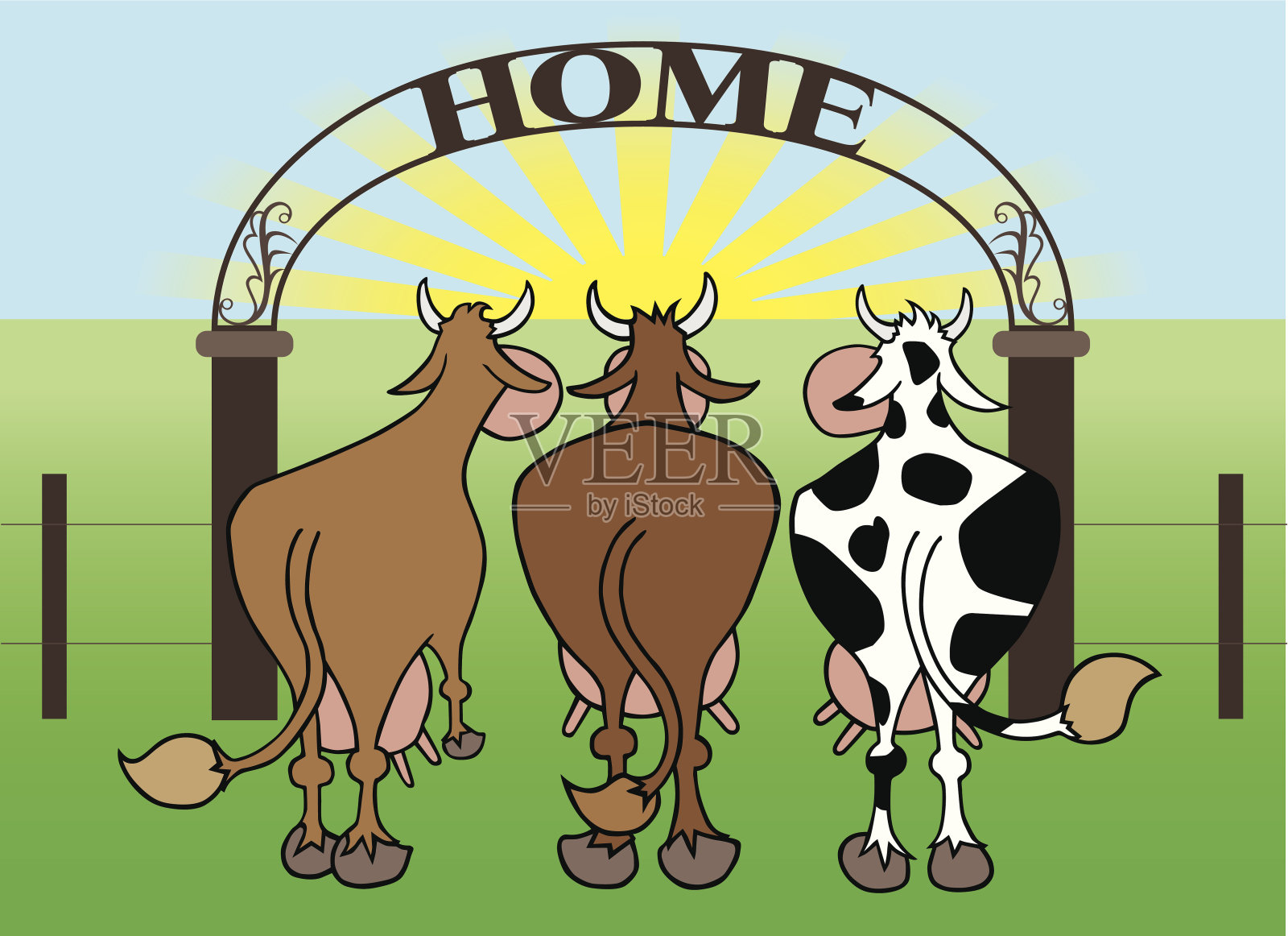 牛回家插画图片素材