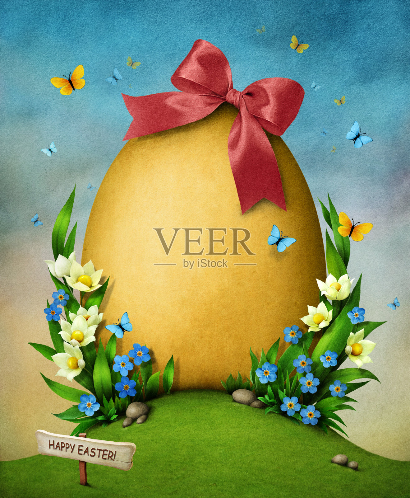 复活节彩蛋和花插画图片素材
