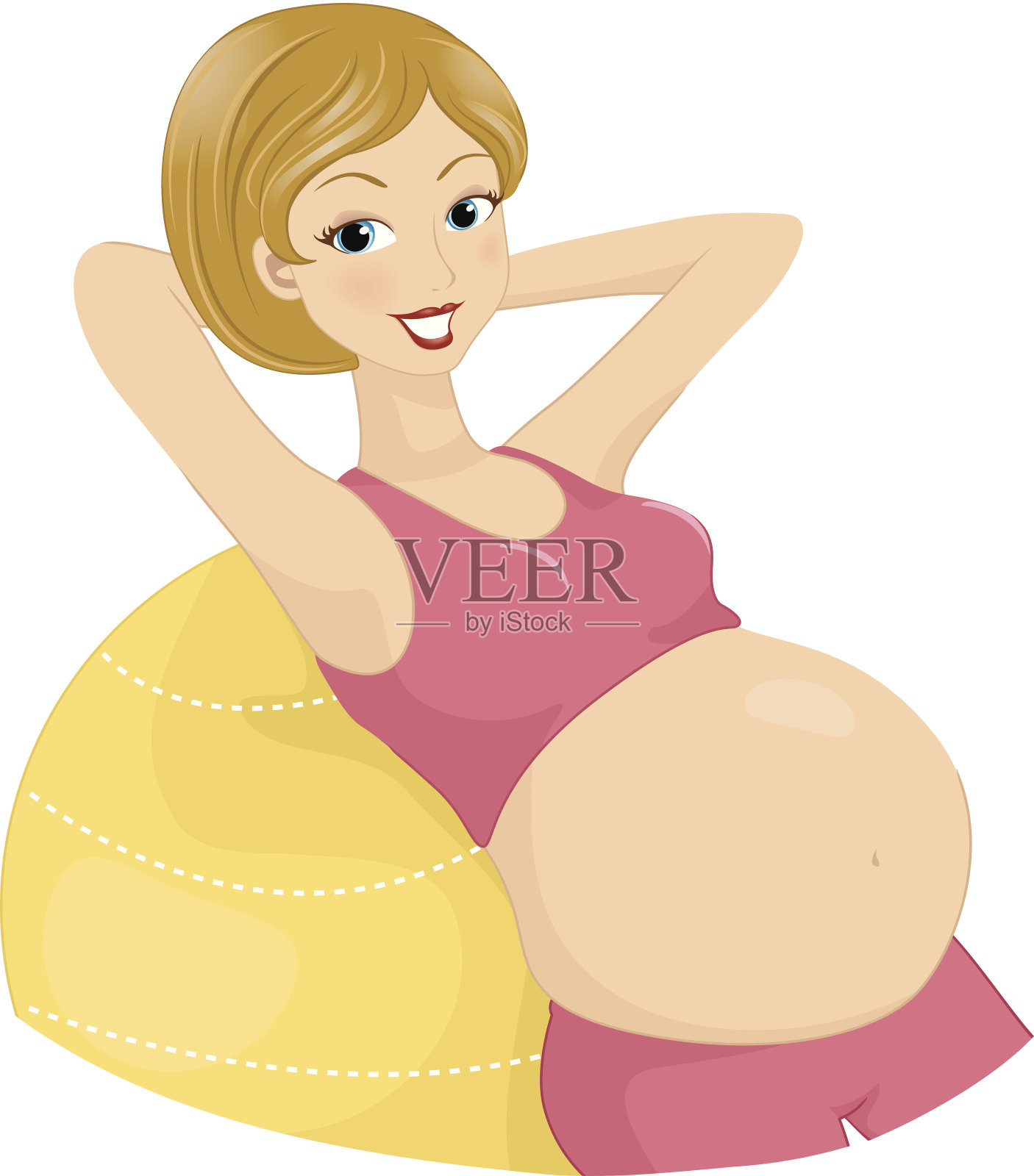 孕妇在健身球上插画图片素材