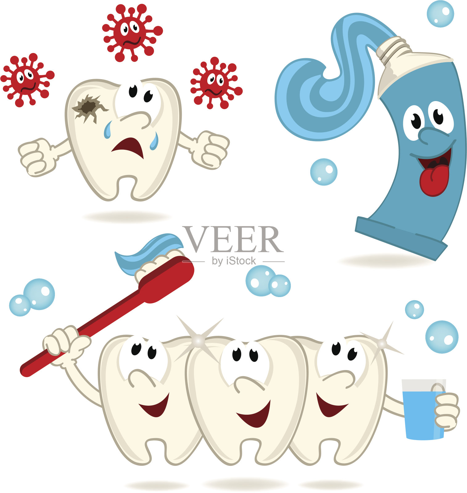 龋齿牙膏和牙刷插画图片素材