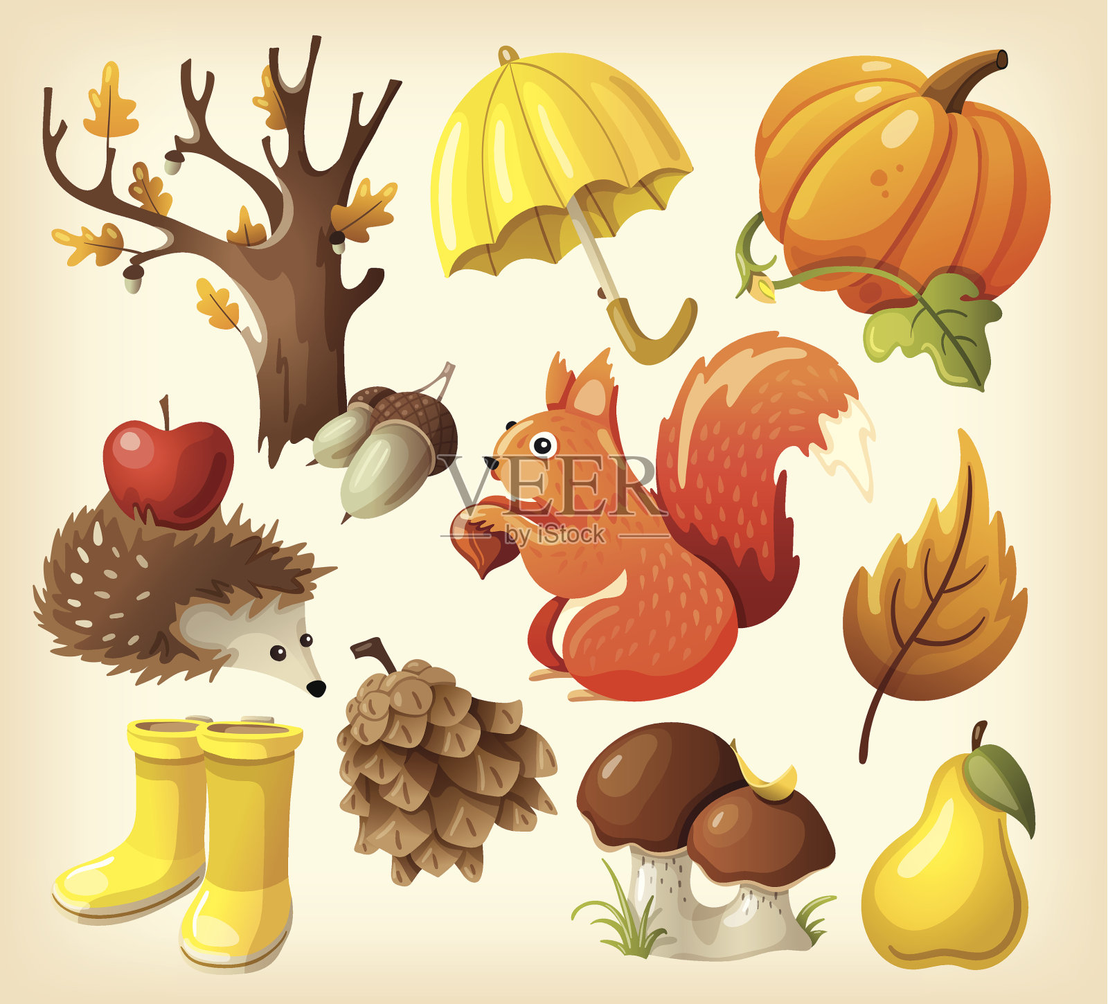 一组代表秋天的元素和项目插画图片素材