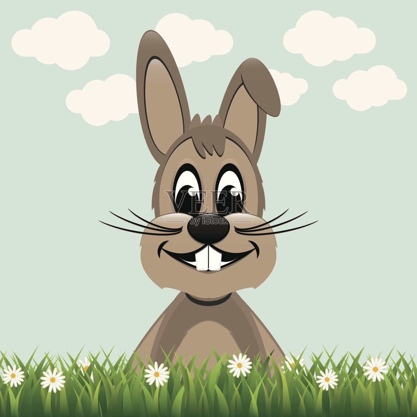 棕色的小兔子微笑着草地上的雏菊设计元素图片