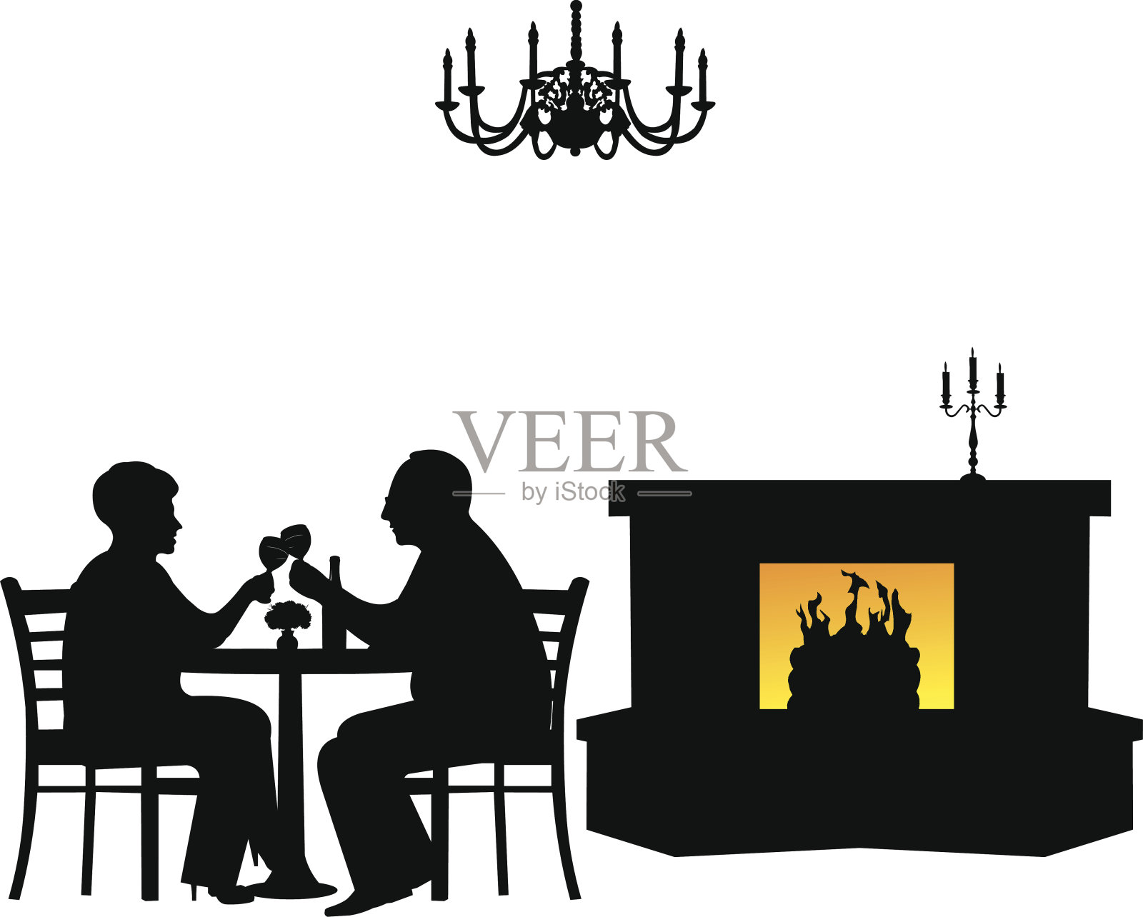 可爱的老夫妇在餐厅喝葡萄酒插画图片素材