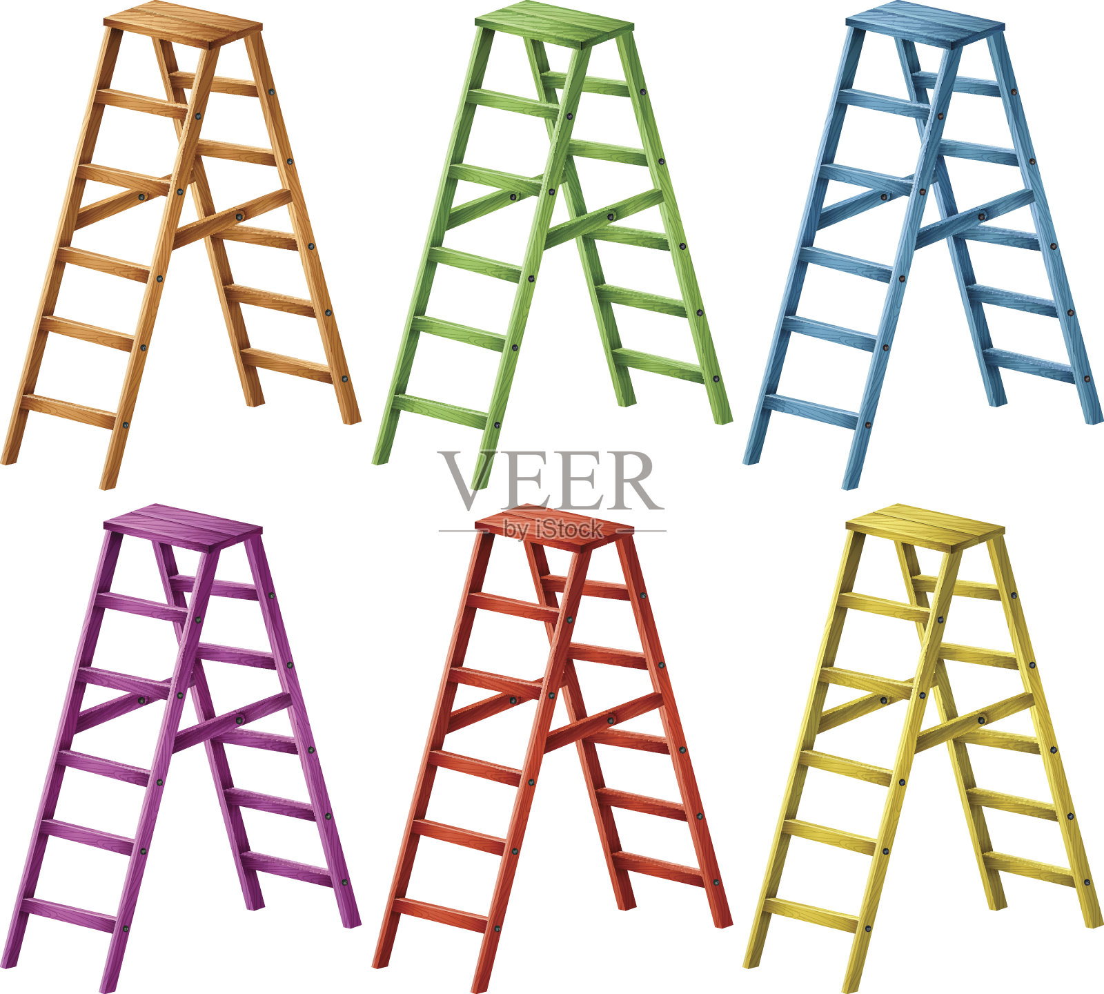 六种颜色的梯子插画图片素材