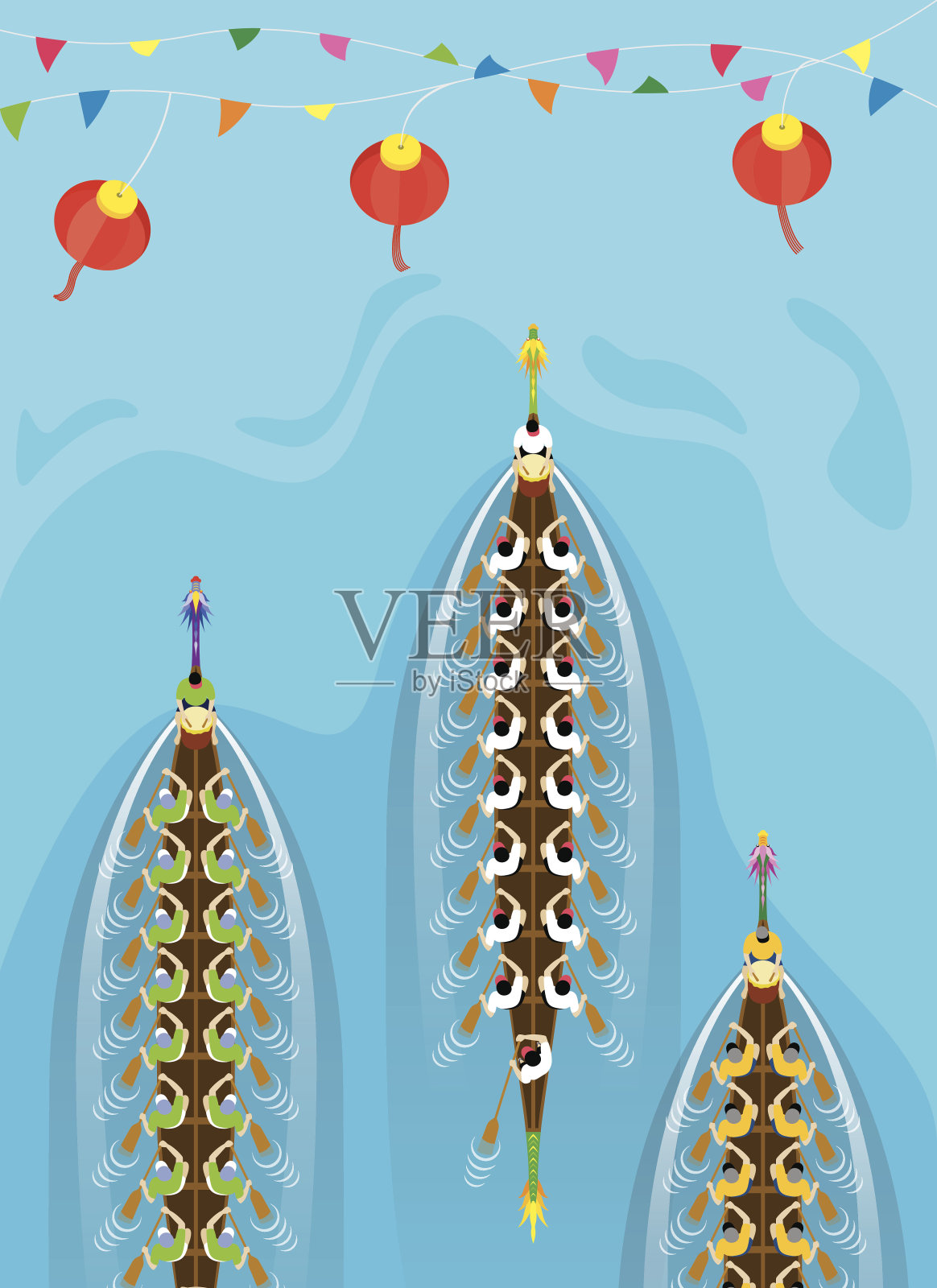 俯视图的中国龙舟比赛插画图片素材