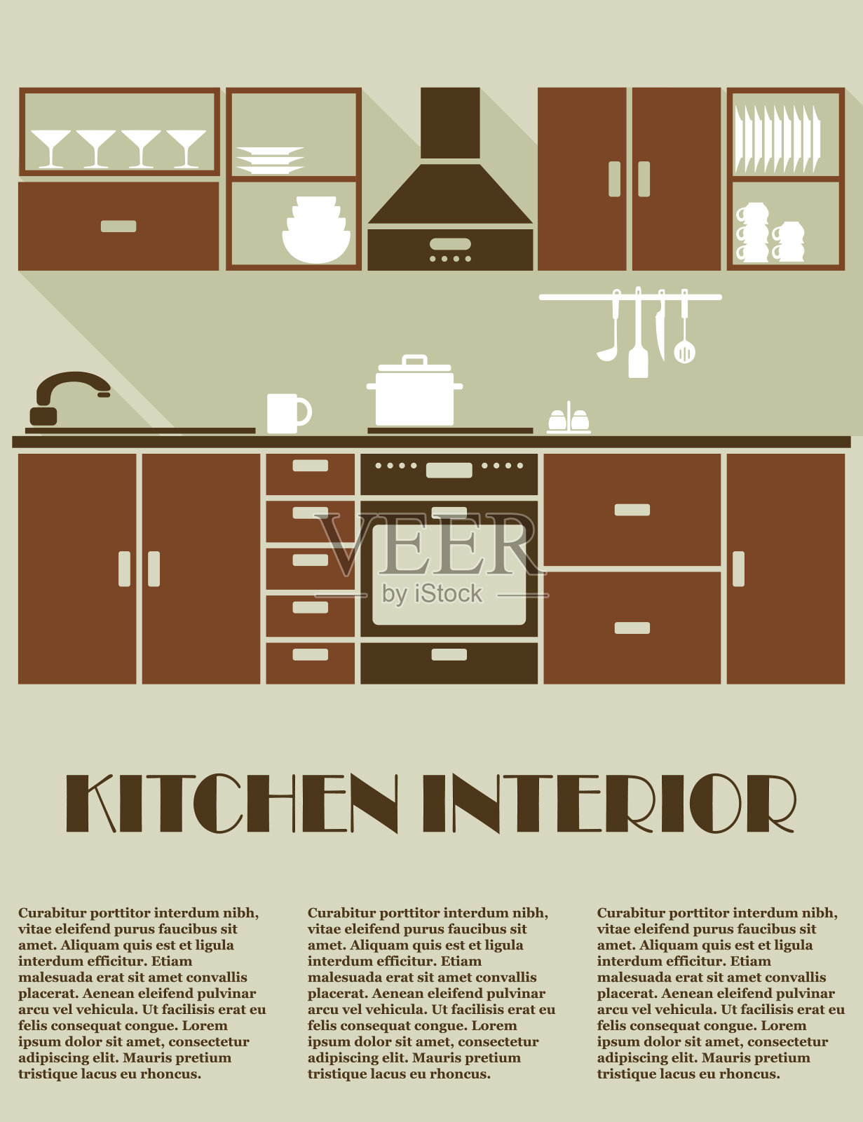 现代棕色厨房室内设计插画图片素材