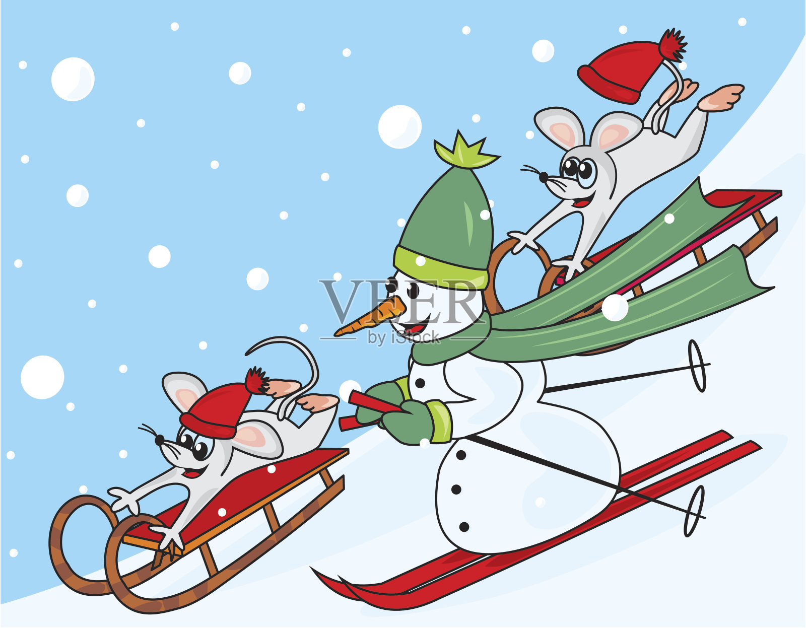 老鼠和雪人插画图片素材