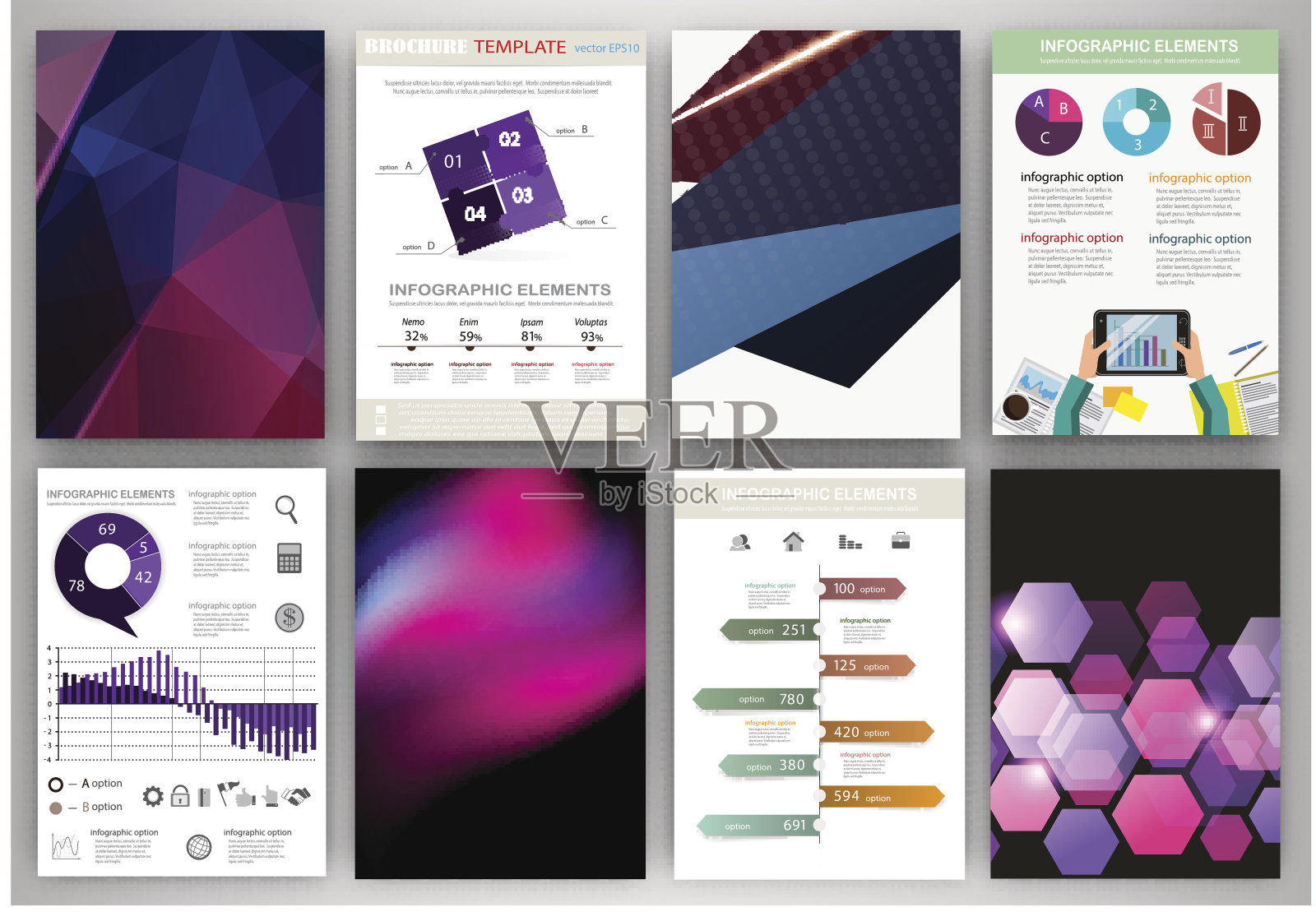 蓝色和紫色的背景和抽象的概念信息图设计模板素材