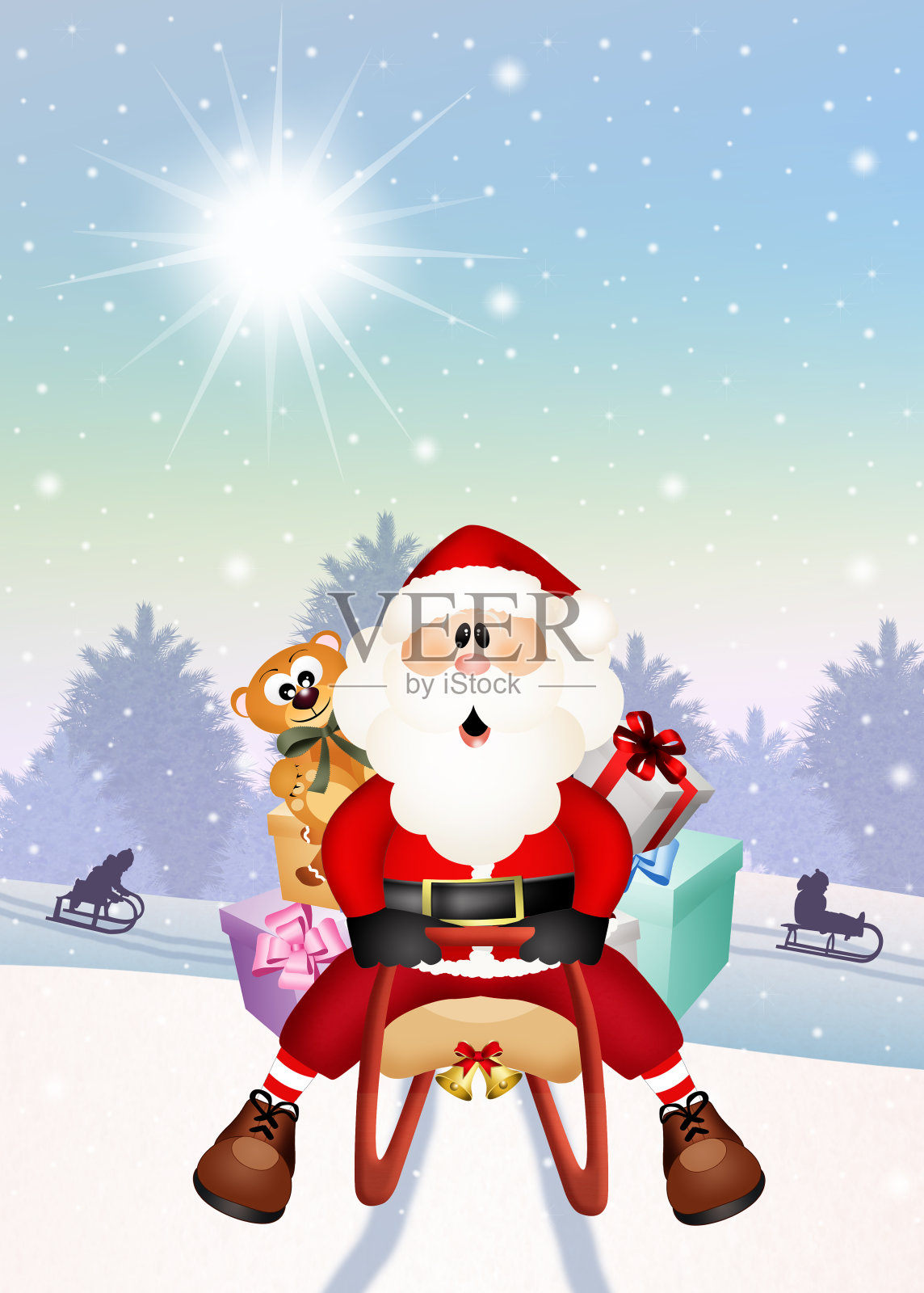 雪橇上的圣诞老人插画图片素材