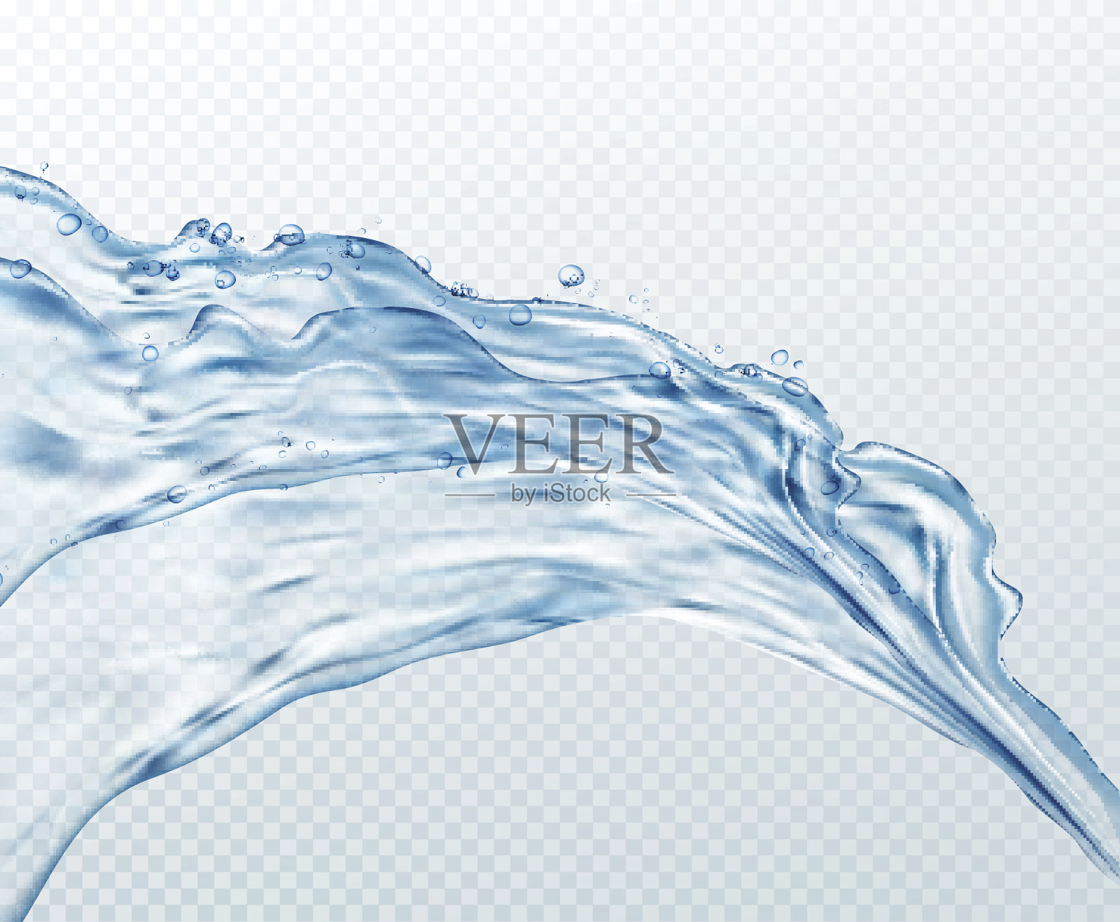 透明的水飞溅，滴孤立在透明的背景。矢量插图EPS10设计元素图片