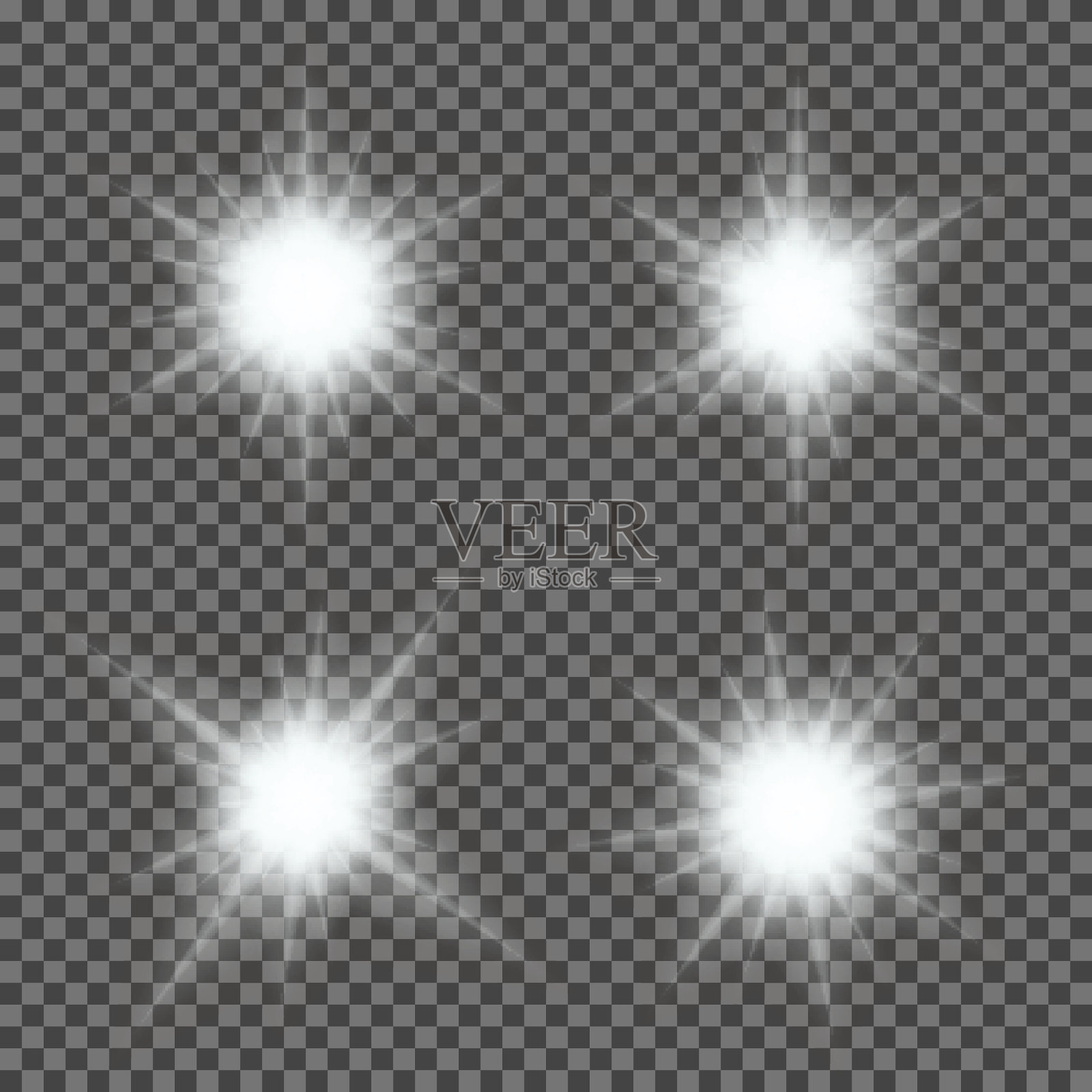向量组发光的光与闪光爆发在透明插画图片素材
