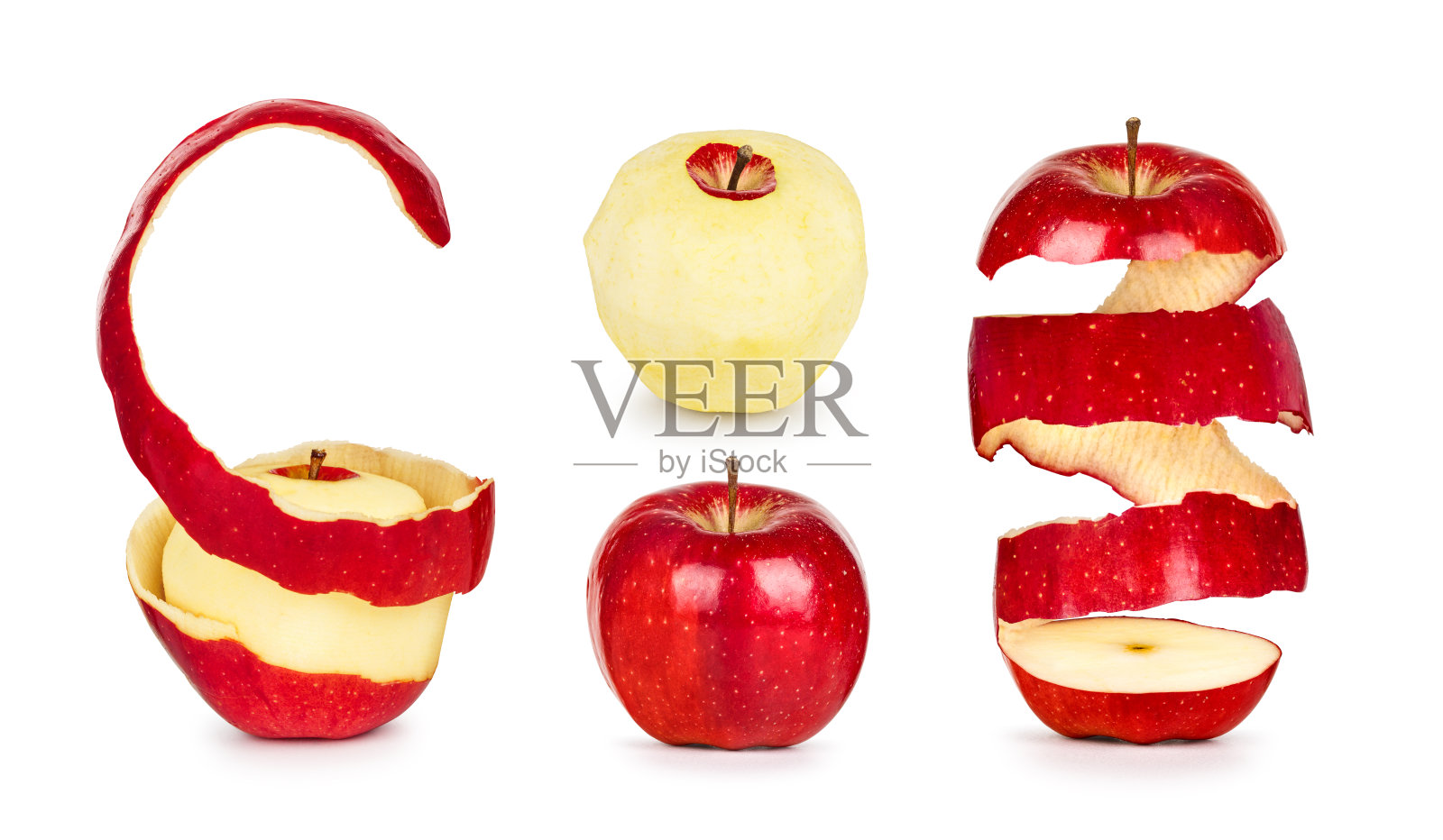 收集在白色背景上分离果皮的苹果照片摄影图片