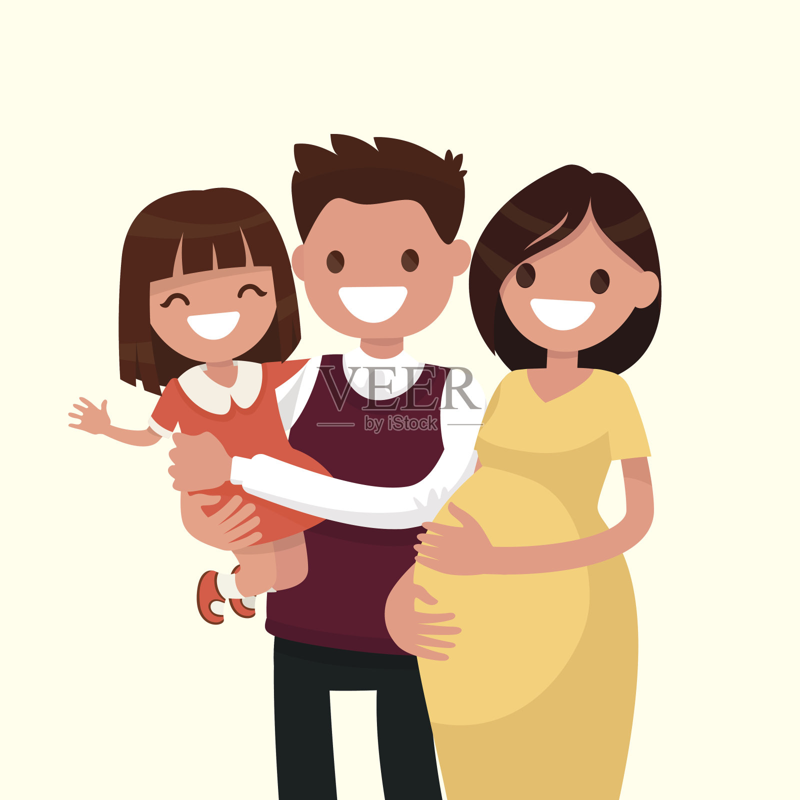 一个幸福的家庭。爸爸，女儿，怀孕了插画图片素材