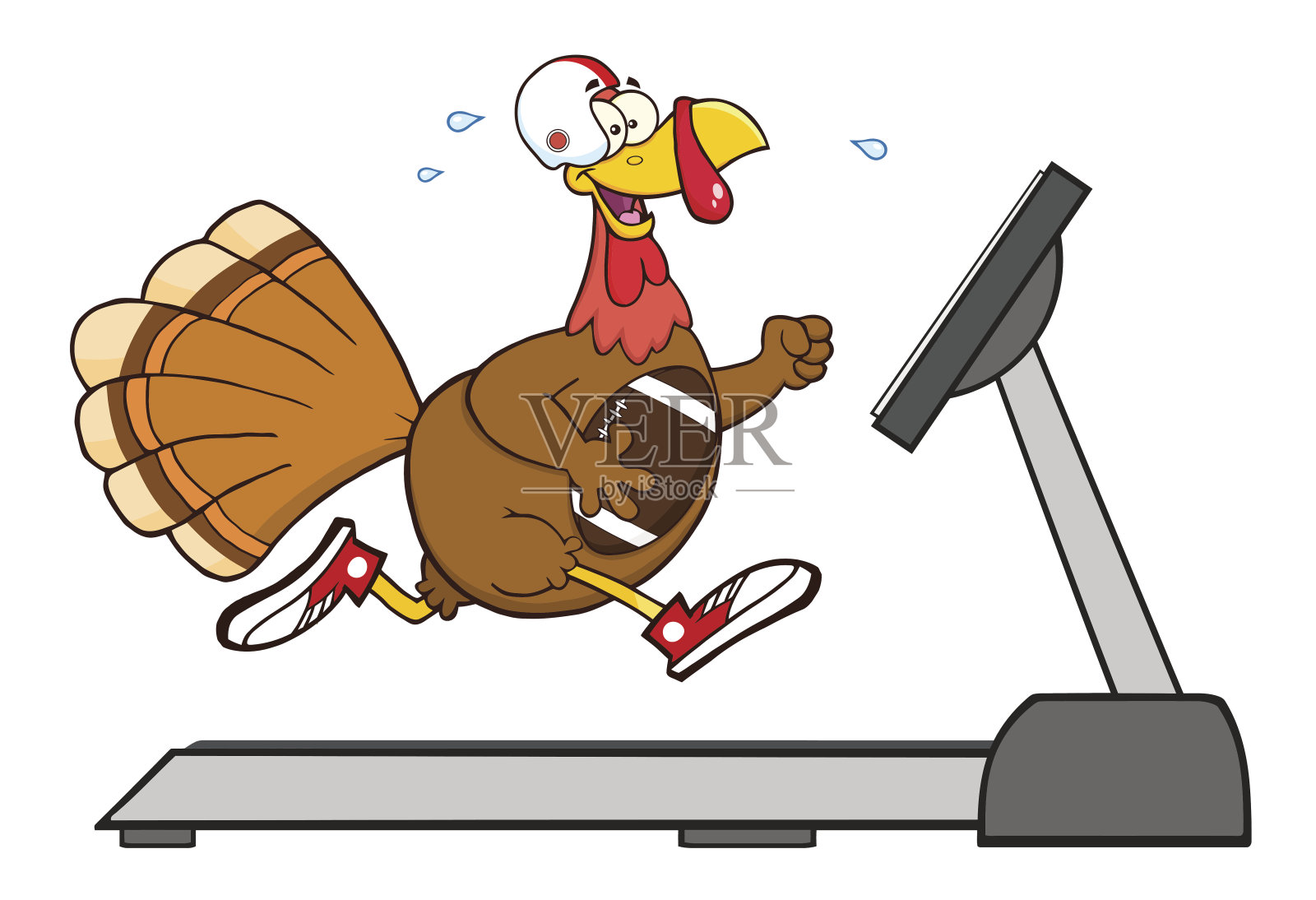在跑步机上跑步的快乐火鸡插画图片素材